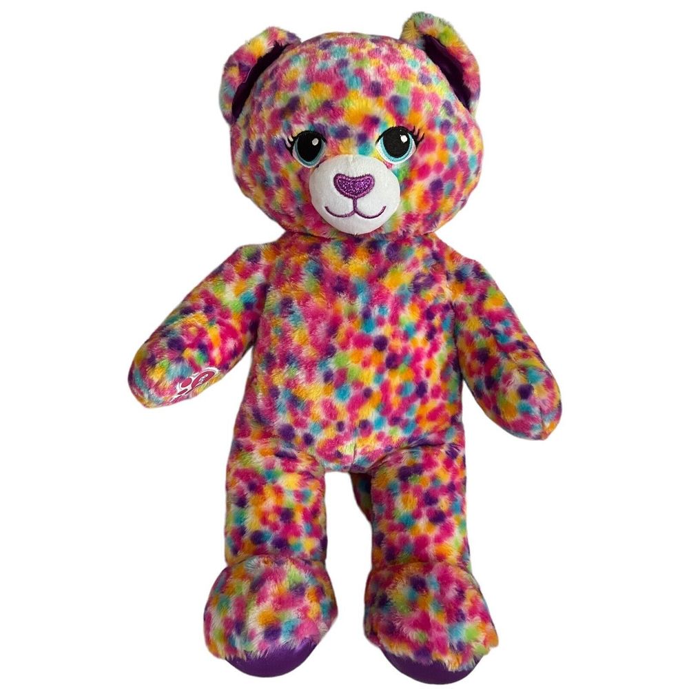 Build A Bear Plush Rainbow Confetti Leopard Kitty Cat 16" Stuffed Animal Toy